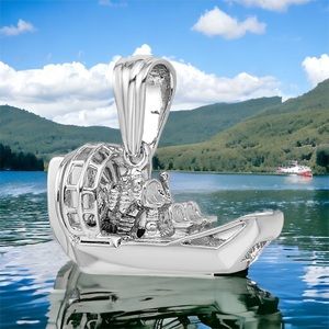 925 Sterling Silver Nautical Necklace Charm Pendant, 3D Airboat with chain